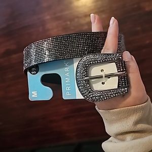 Pewter Metallic Jeweled Medium Sized Belt - Brand New